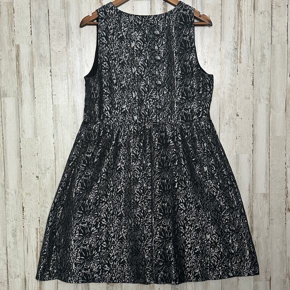 Lane Bryant Brocade Cocktail Party Dress 14 Black Silver Sleeveless V Neck EUC - Picture 3 of 10